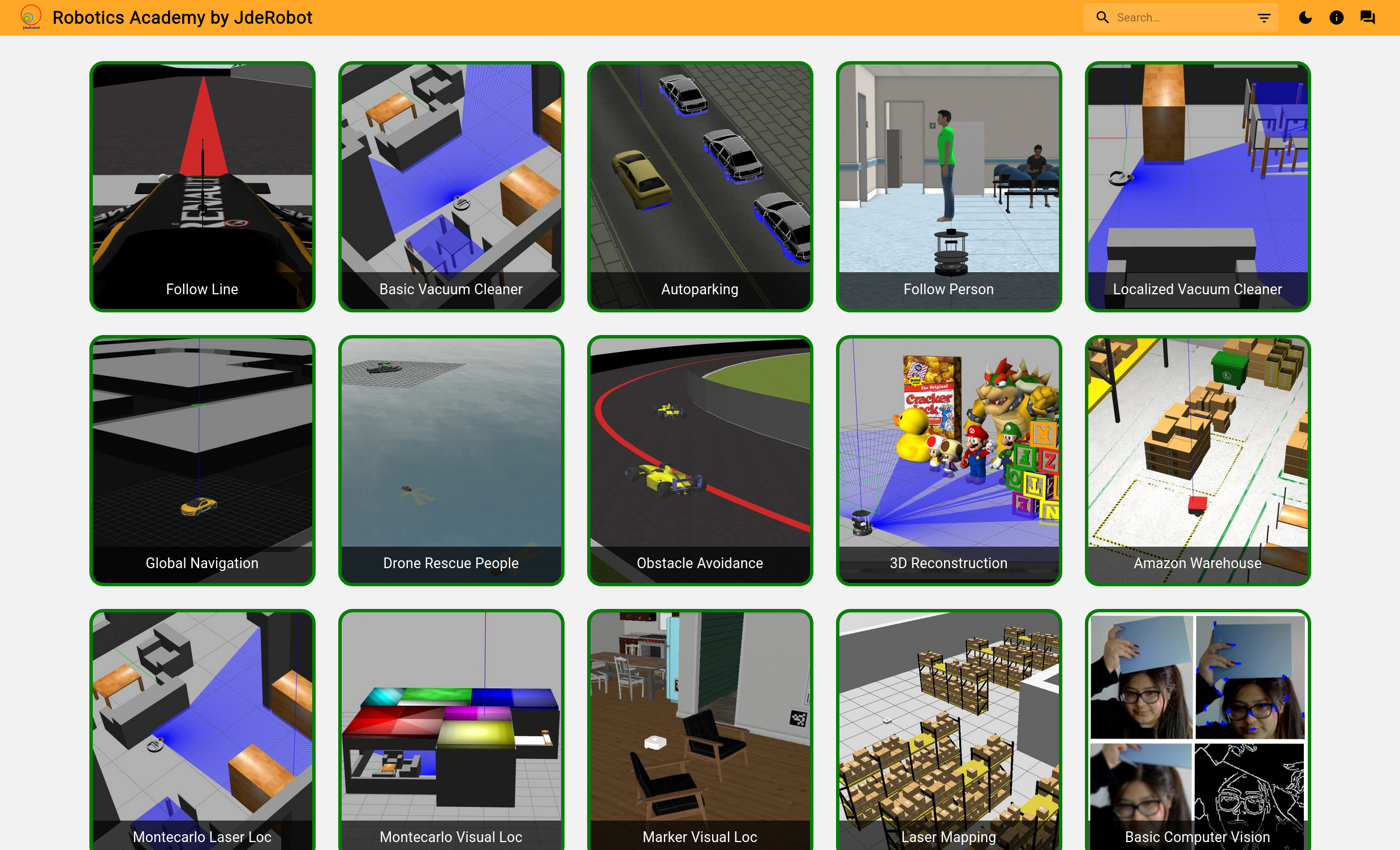 Robotics Academy Main Page